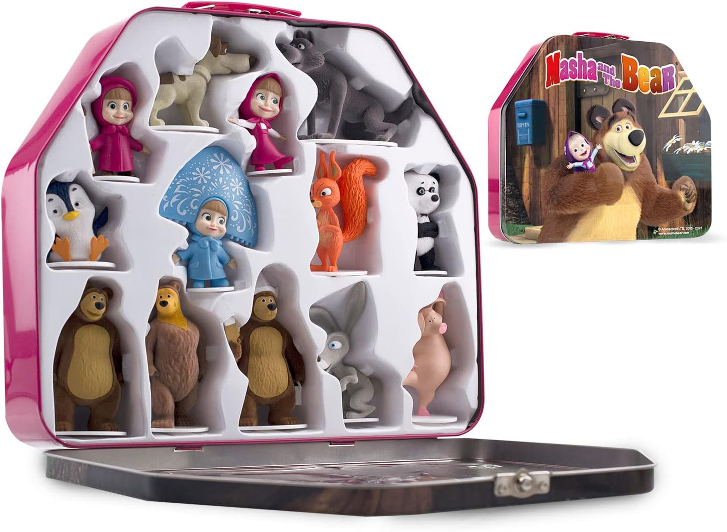 Masha and The Bear Toys Playset with 13 Figures and Tin Box