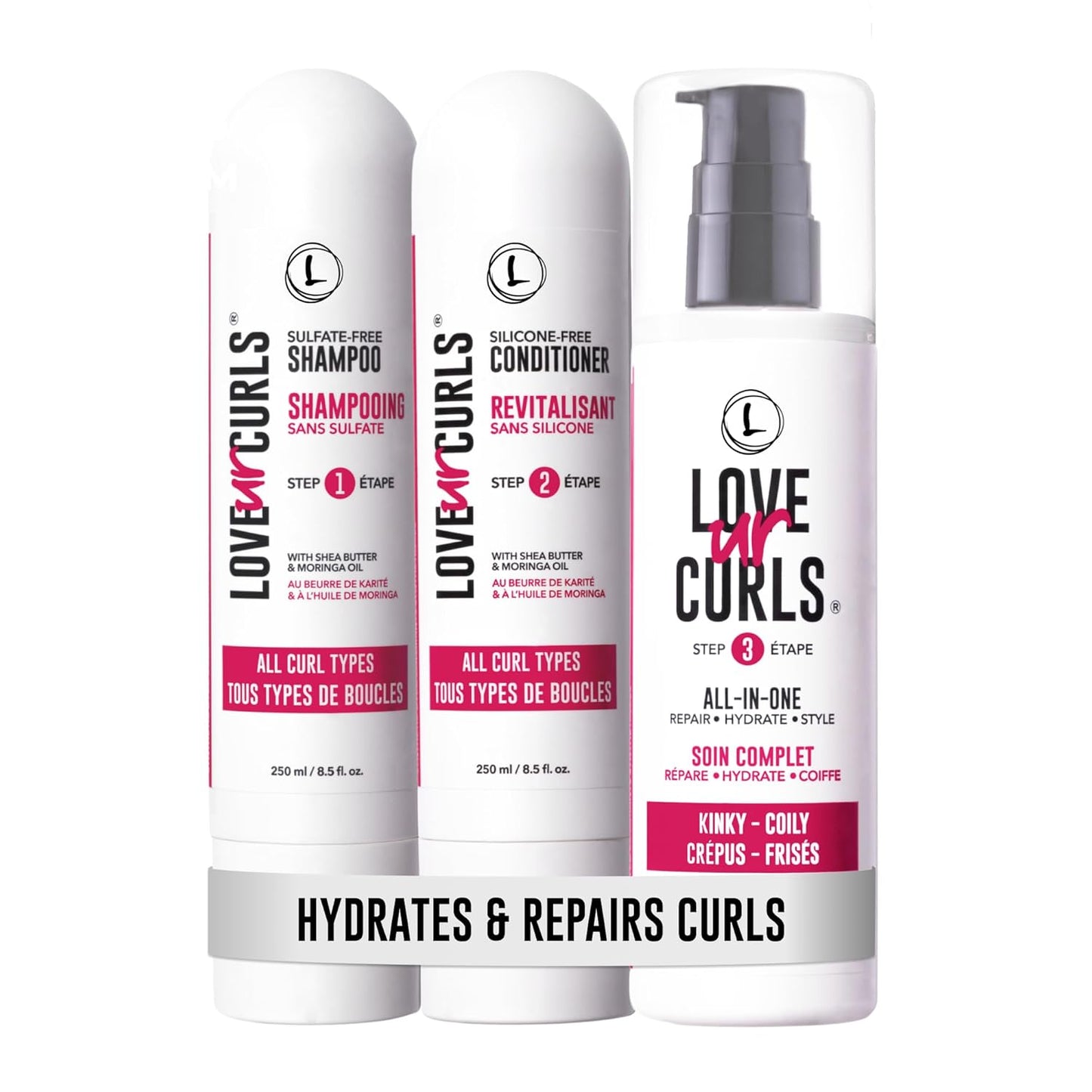 Kinky-Coily Hair Care Set with Shampoo, Conditioner & Styler