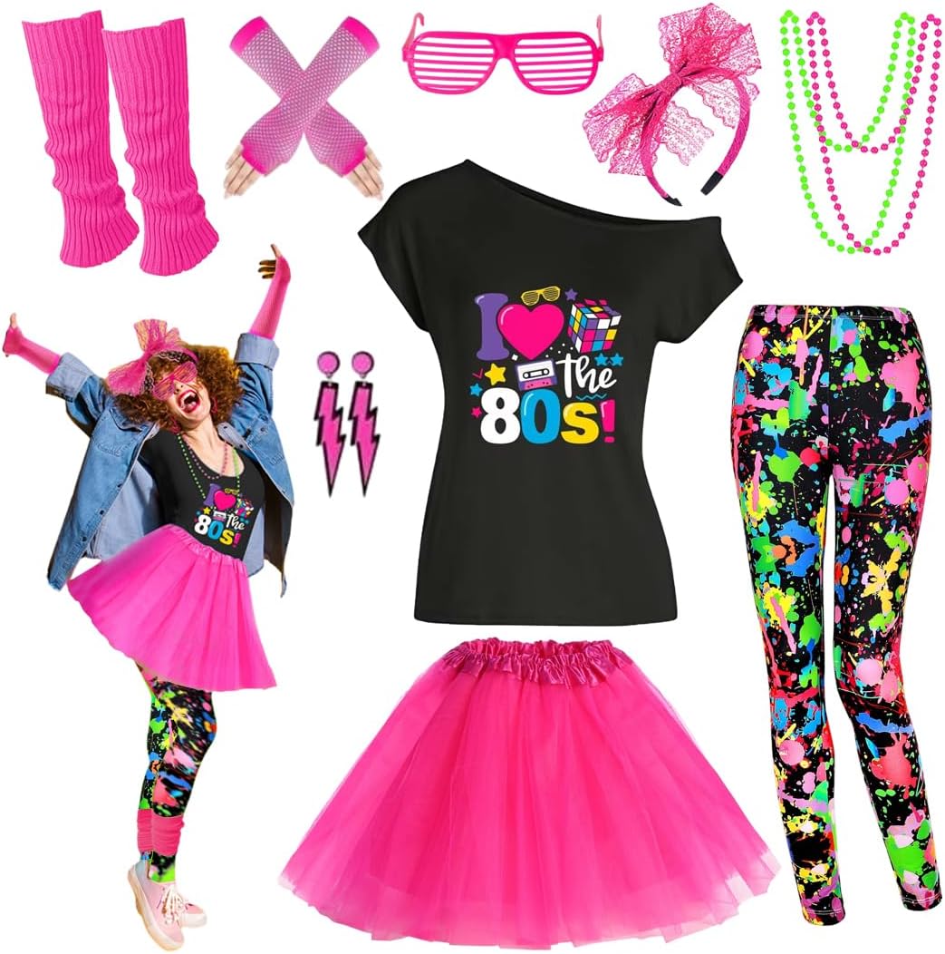 80s Outfit Women Costume Accessories Set for Retro Parties
