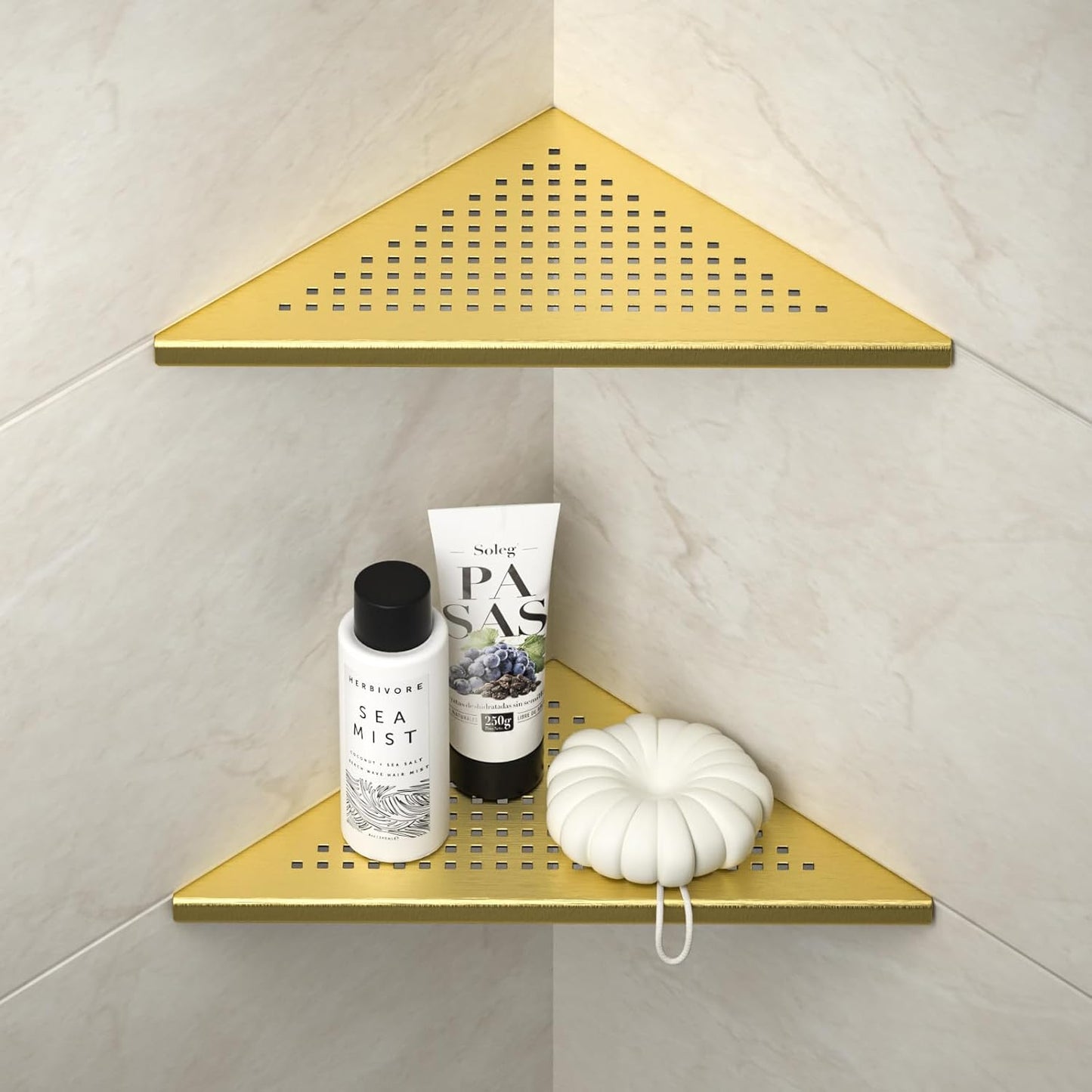 Corner Shower Shelves 10in Brushed Gold Stainless Steel 2 Pack