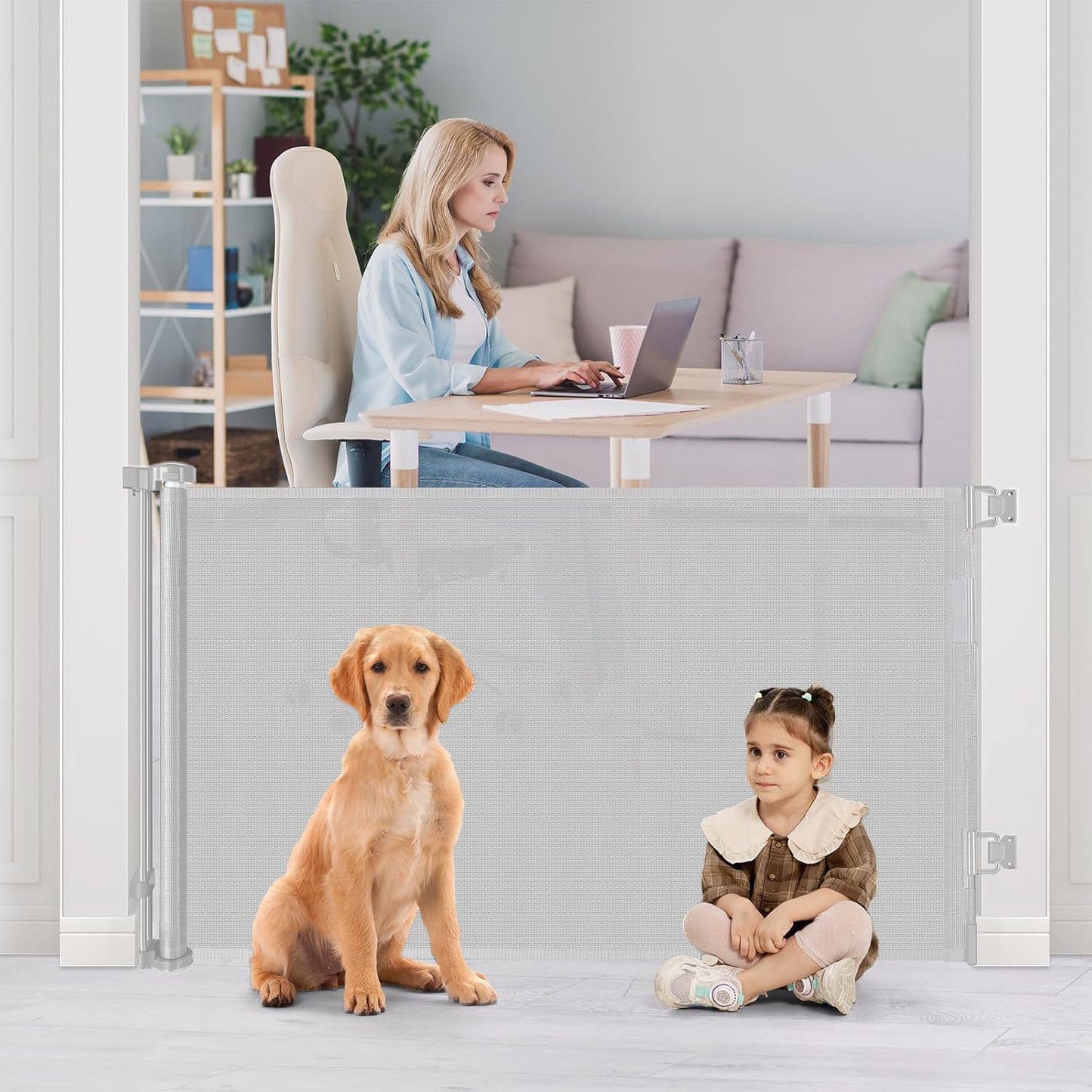 Retractable Baby Gate for Kids and Pets - 52 Wide Mesh Design