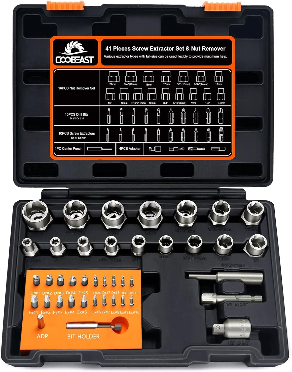 41Pcs Bolt Extractor Kit for Stripped Screws and Damaged Bolts