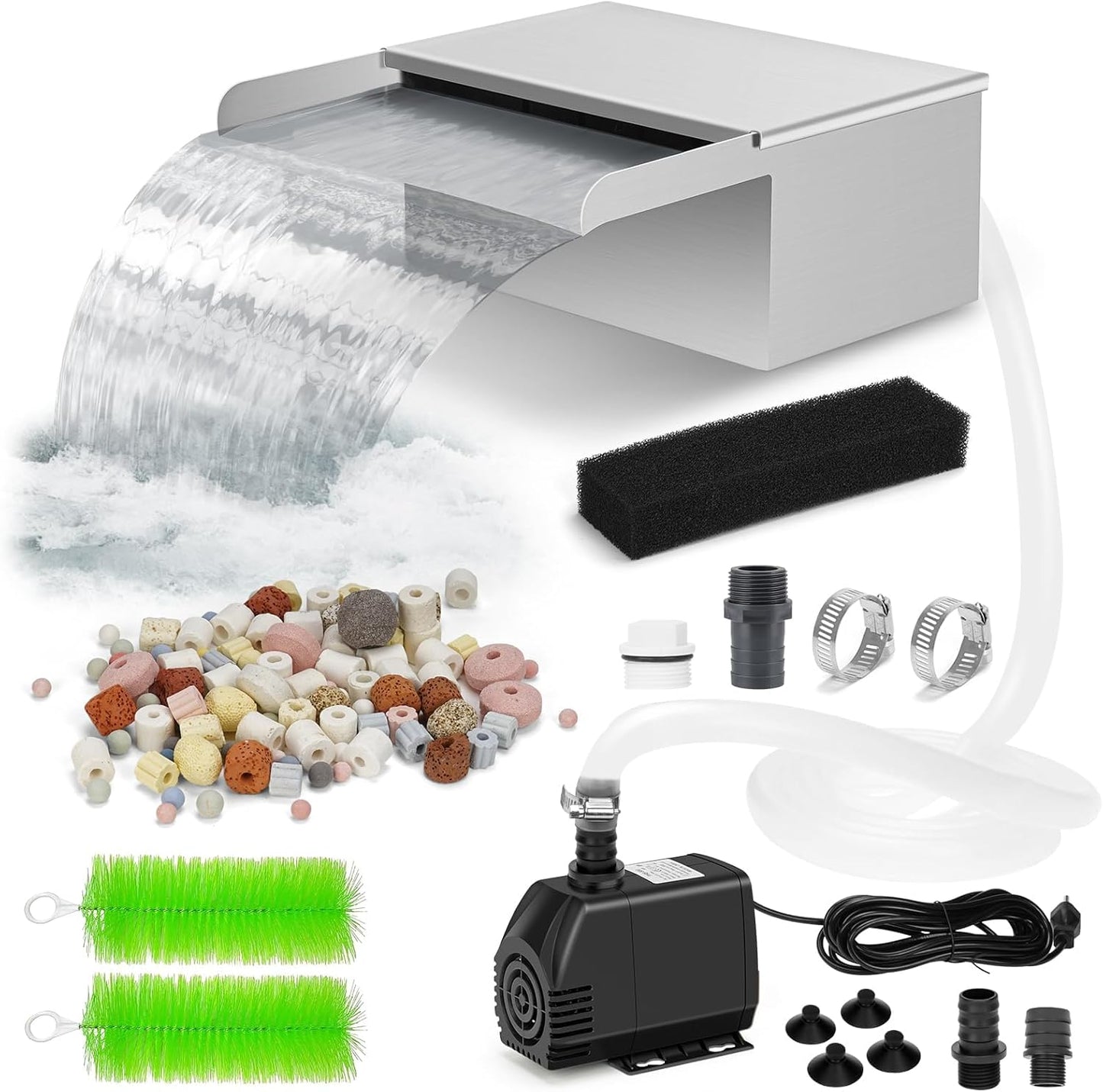 Pond Waterfall Spillway with Filter and Pump Kit for Gardens