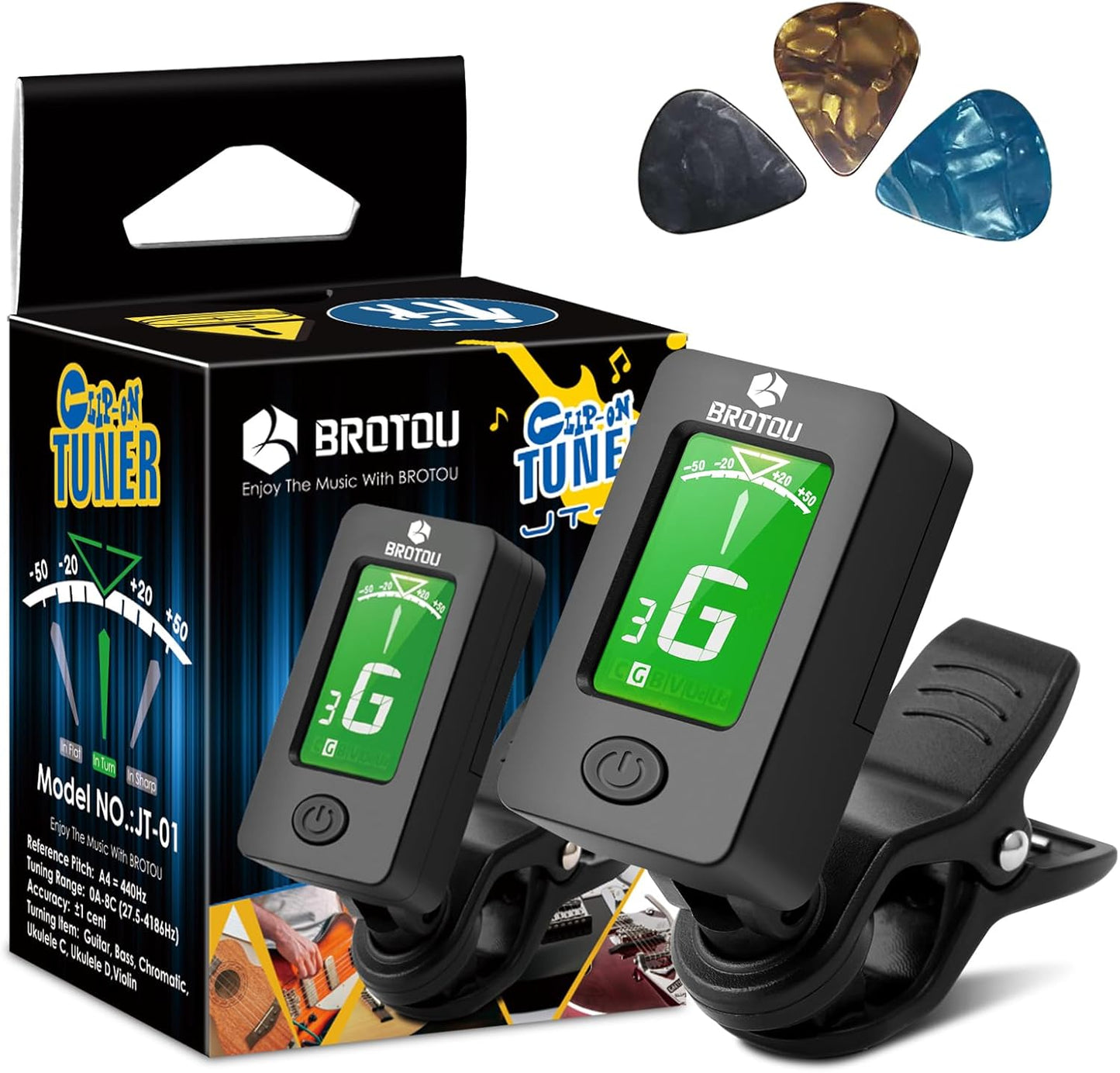 BROTOU 2-in-1 Tuner & Capo Combo - LCD Display