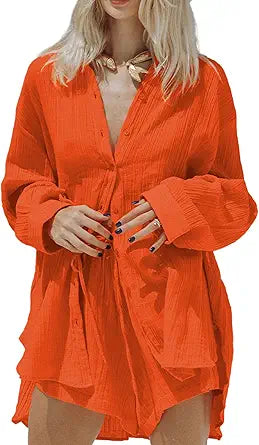 HAPCOPE Women's 2 Piece Outfits with Oversized Blouse and Shorts