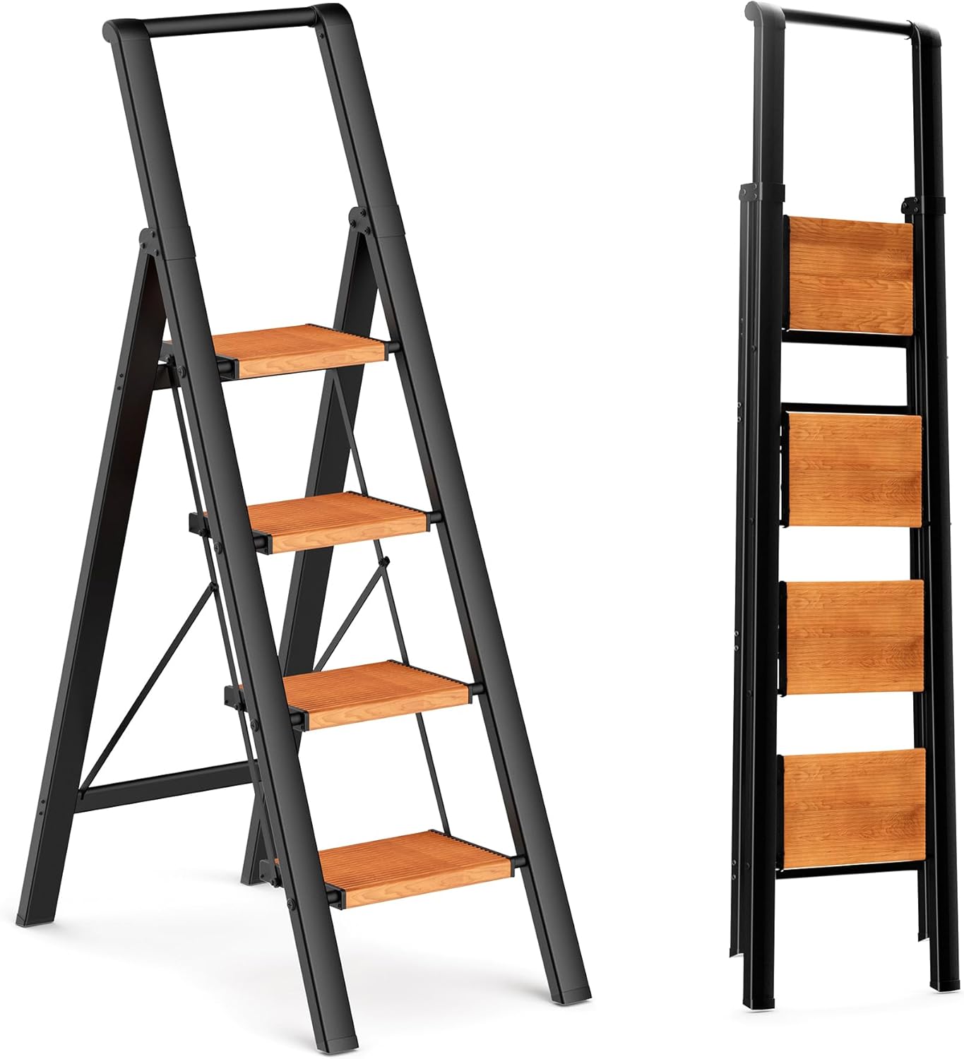 GameGem 4 Step Ladder - Lightweight Aluminum Folding Stool