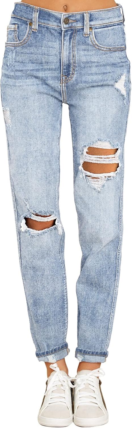 Luvamia Boyfriend Jeans for Women - Stylish Ripped Denim Pants