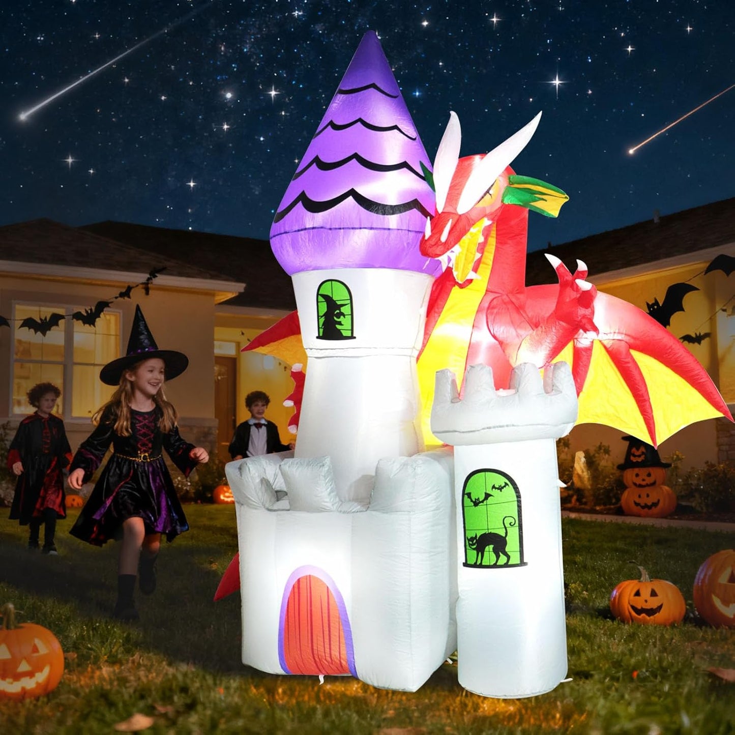 8FT Halloween Inflatable Dragon Castle for Spooky Yard Fun