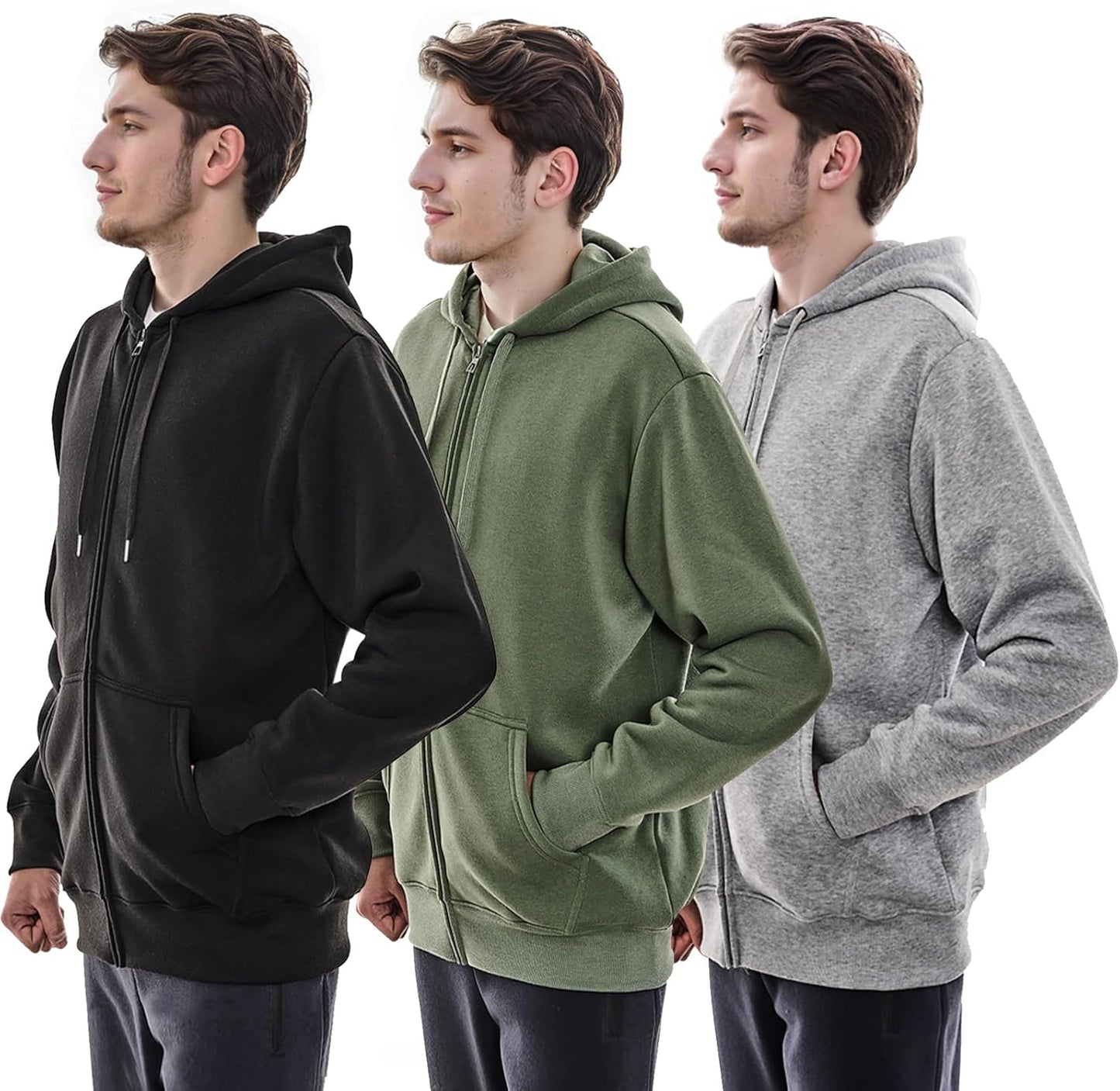 3 Pack Mens Fleece Hoodie Lightweight Athletic Sweatshirt