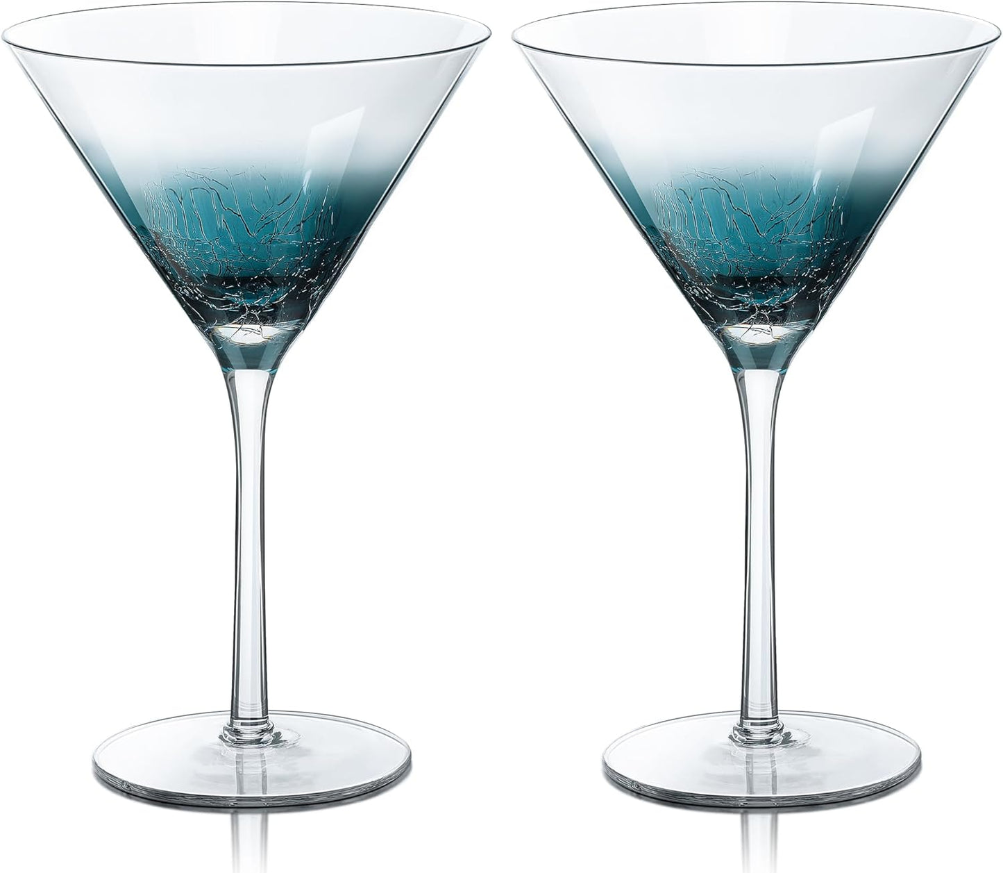 Joeyan Handmade Blue Crackle Martini Glasses for Cocktails
