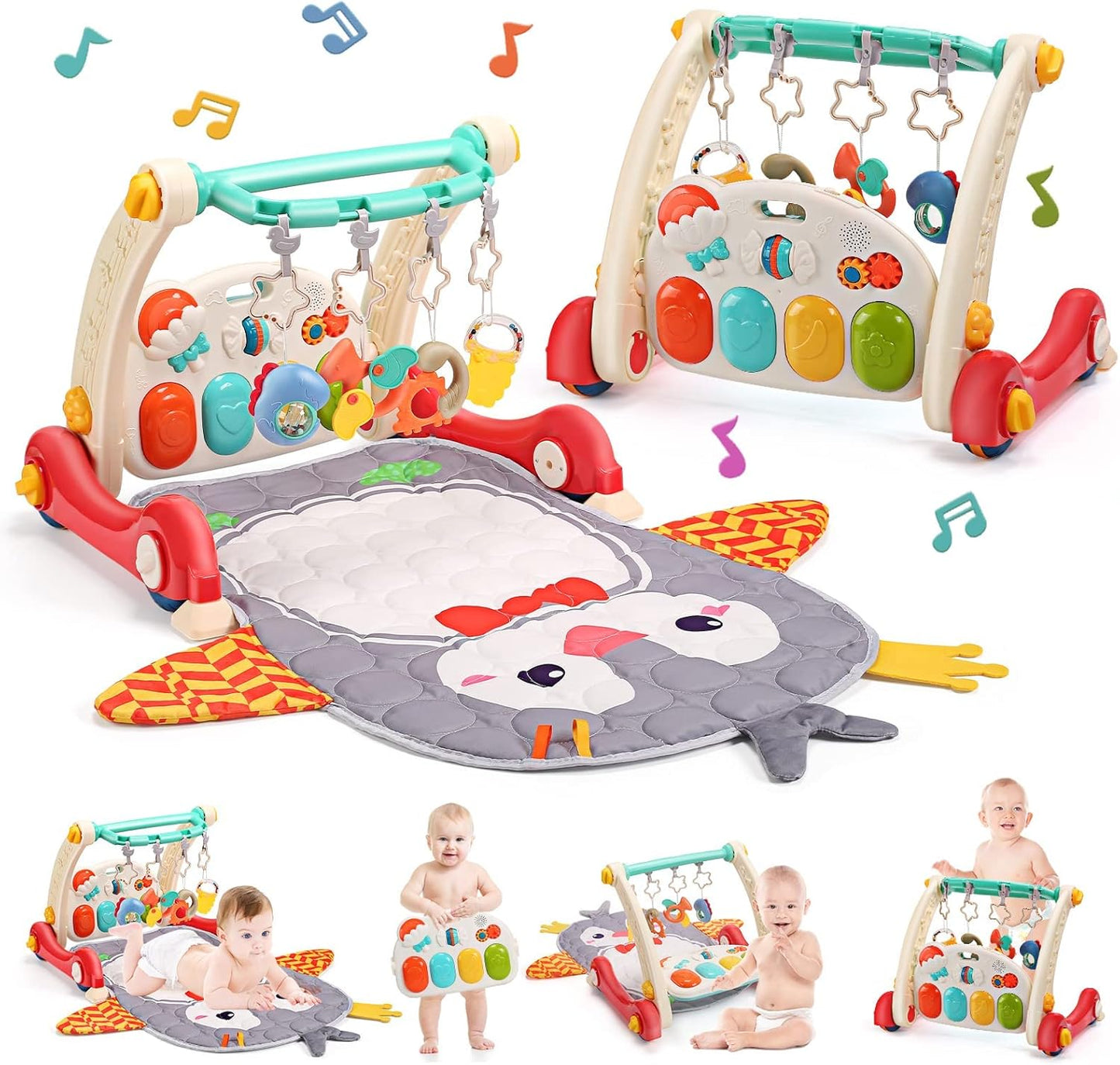 Cute Stone Baby Gym Play Mat with Musical Piano