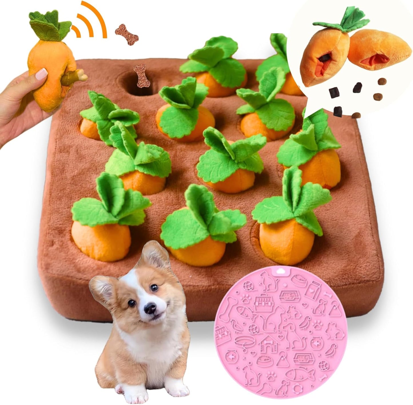 CECE PAW Squeaky Carrot Snuffle Mat - Enriching Dog Brain
