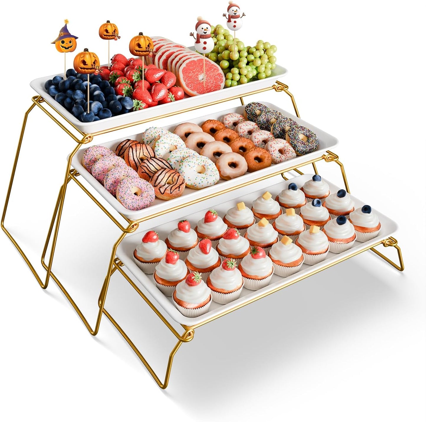 Extra Large 3-Tier Melamine Serving Tray Set for Events