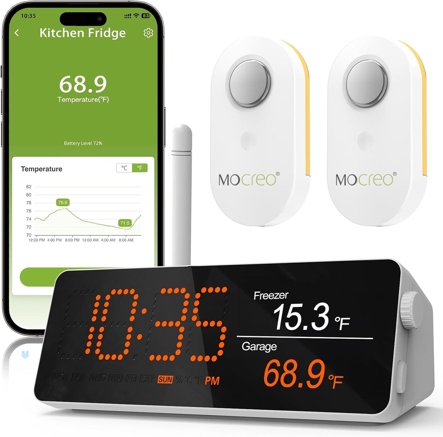MOCREO WiFi Freezer Alarm: 1/3 Mile Range, App Alerts