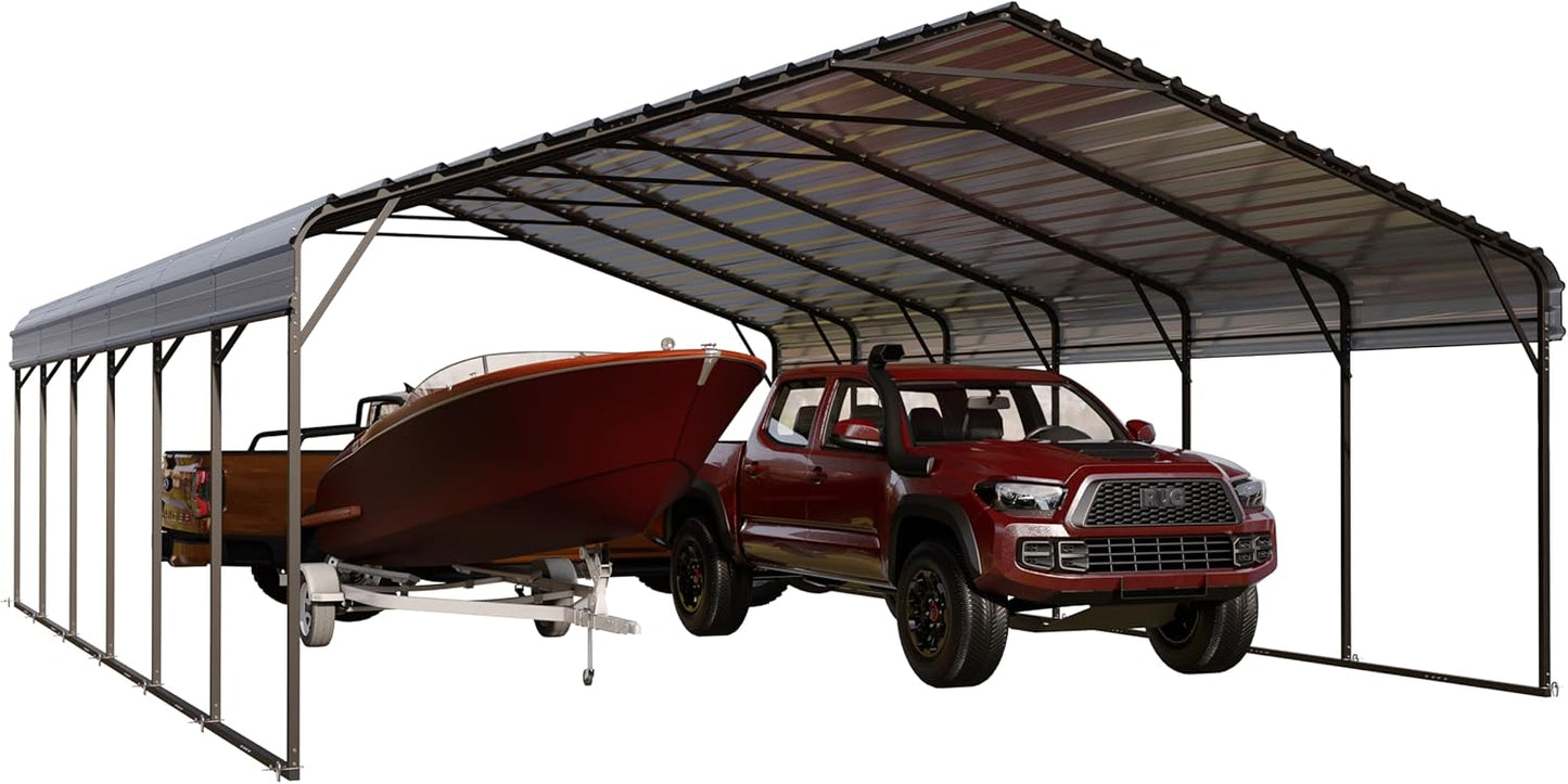 Durable 20 x 30 ft Metal Carport for Cars, Boats, and Tractors