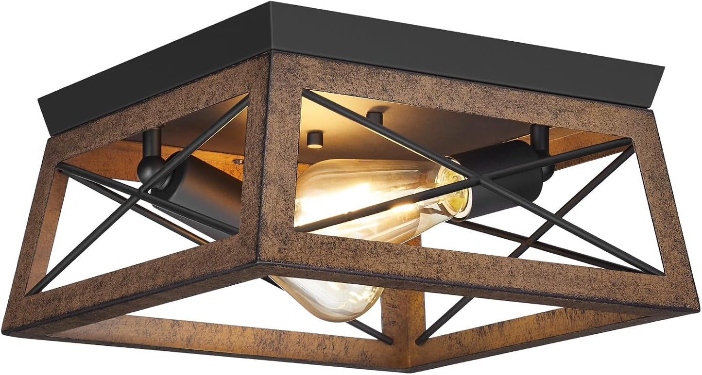 Farmhouse Ceiling Light Fixture with Rustic Brown Wood Grain