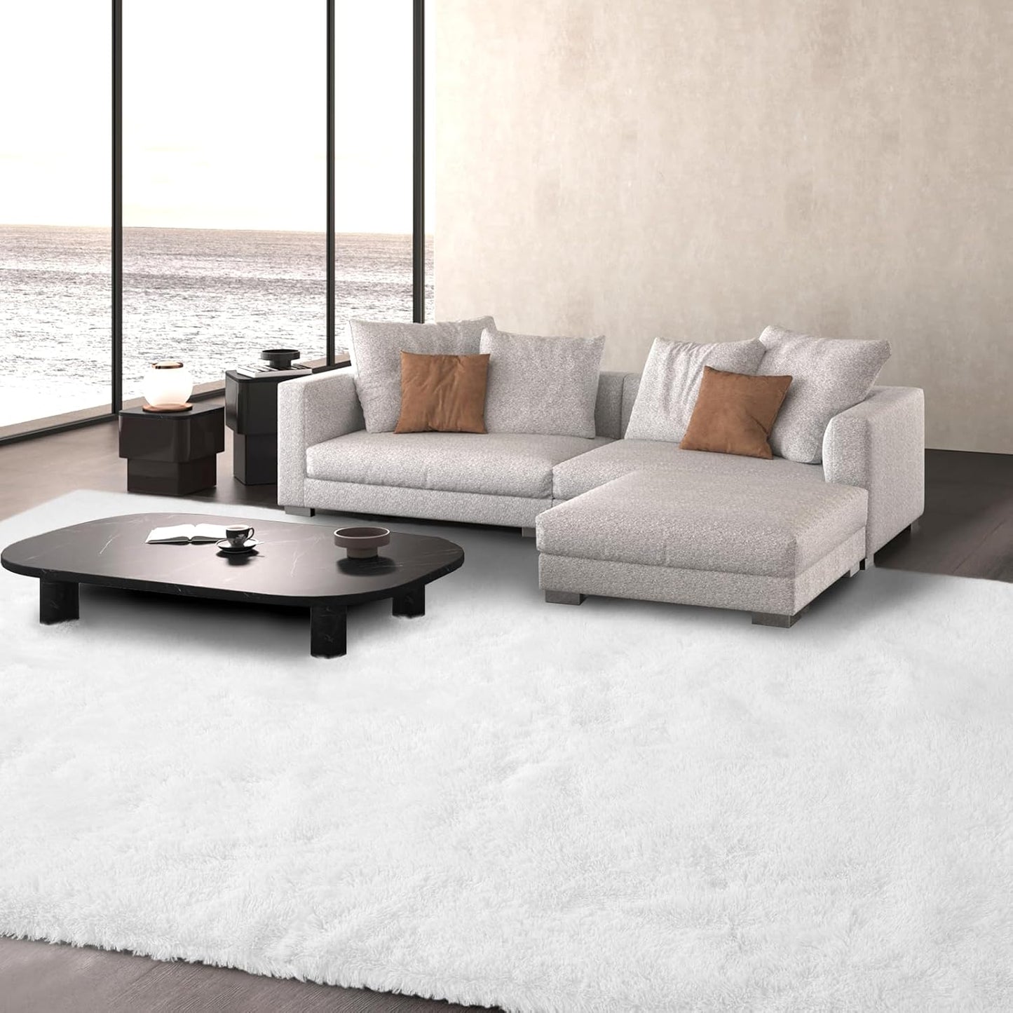 Large White Shag Rug 10x12 for Living Room - Plush Soft Carpet