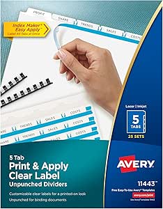Avery 5 Tab Unpunched Dividers for Customizable Organization