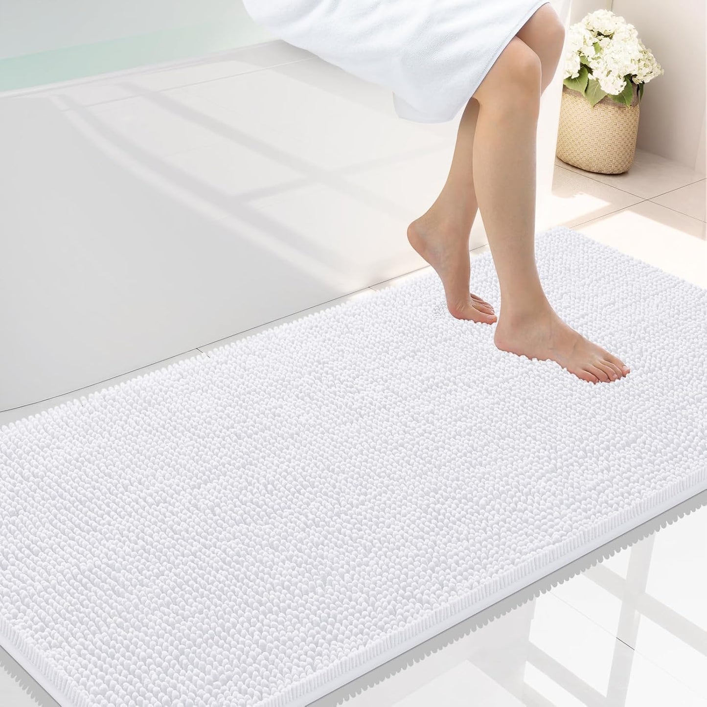 Smiry Luxury Chenille Bathroom Rugs - Soft, Absorbent, Non-Slip