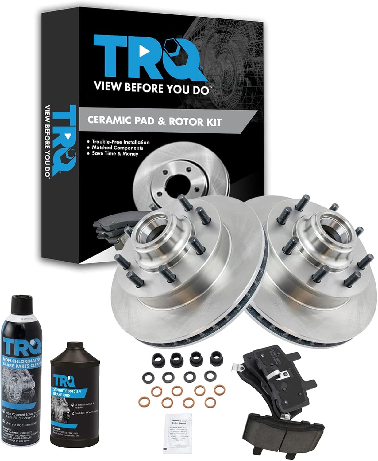TRQ Front Ceramic Disc Brake Pad & Rotor Kit for Chevy GMC SUVs