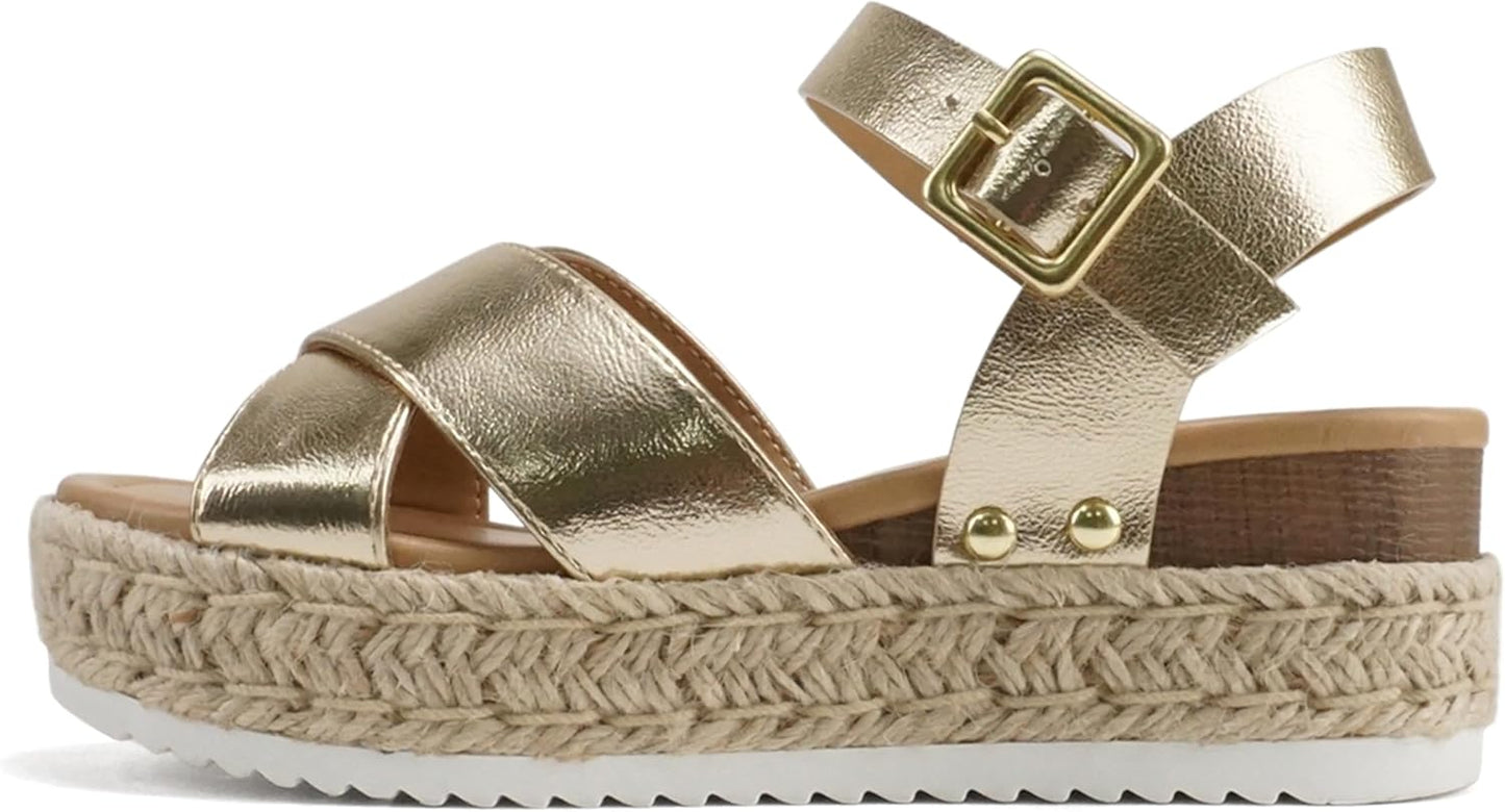 Soda FIRELY Women Round Toe Crisscross Band Platform Sandal