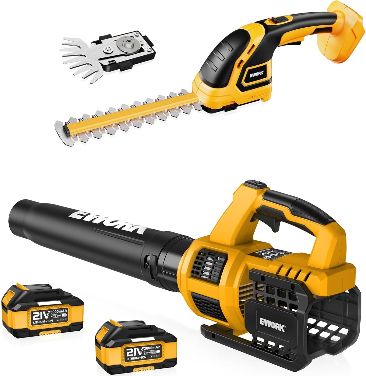 EWORK Cordless Leaf Blower and Hedge Trimmer Combo for Lawn Care