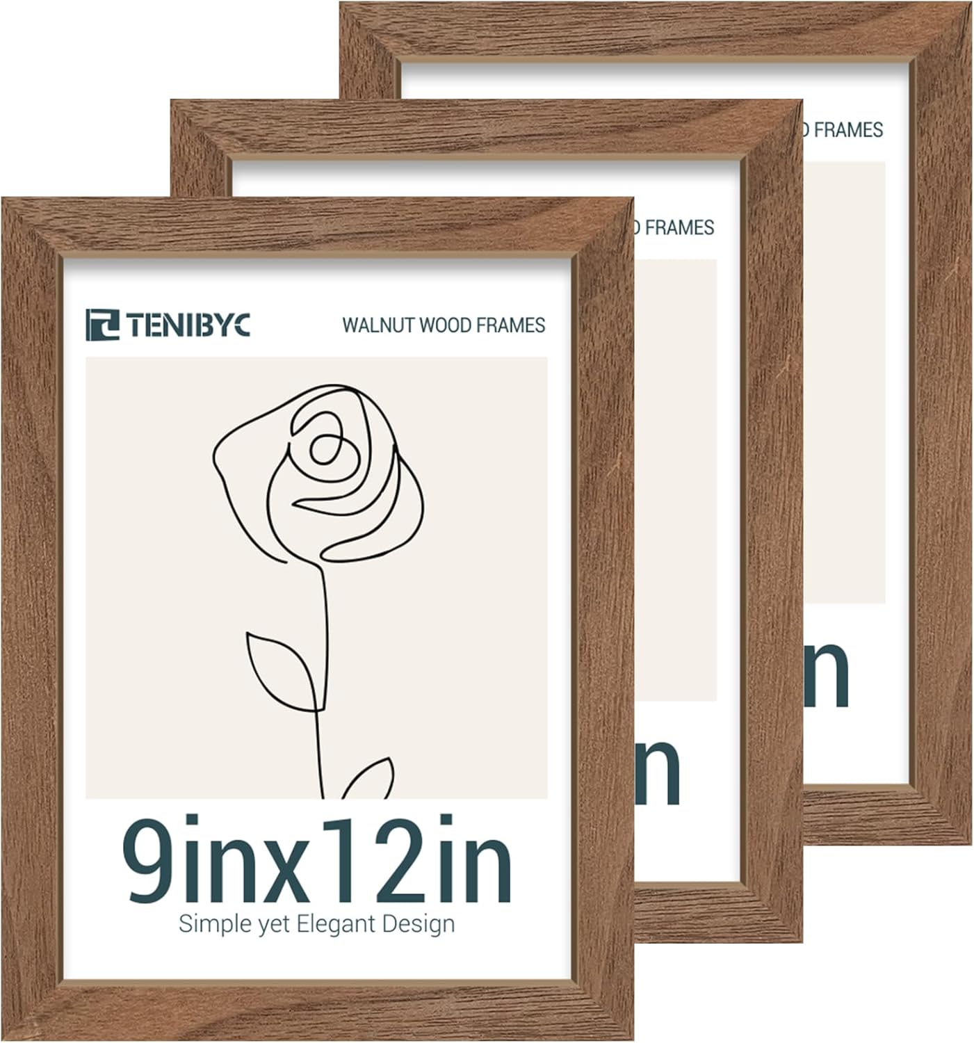 9x12 Frame 3 Pack with HD Glass - Brown Walnut Picture Frames