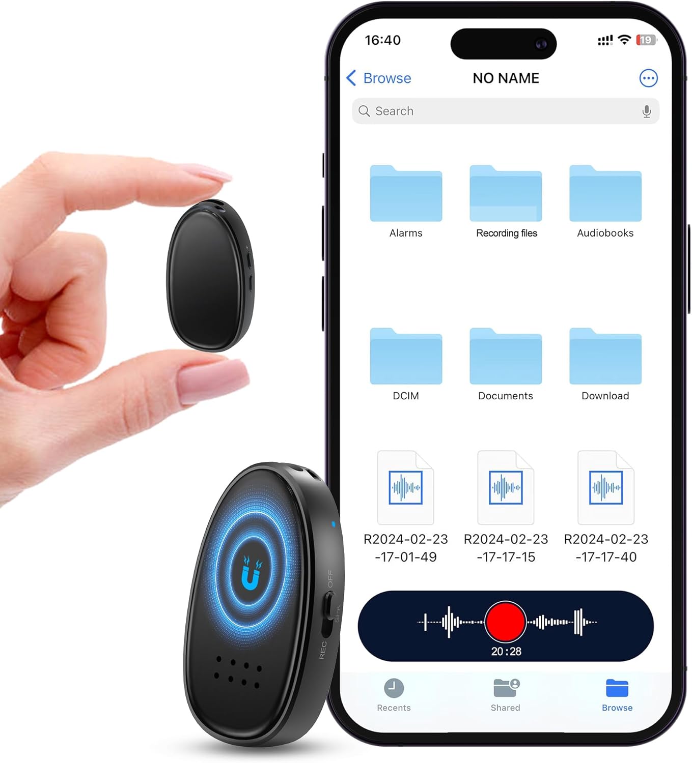 128GB Magnetic Digital Voice Recorder with AI Noise Reduction