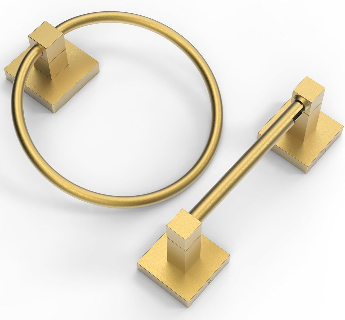 Modern Brushed Gold Toilet Paper Holder and Towel Ring Set