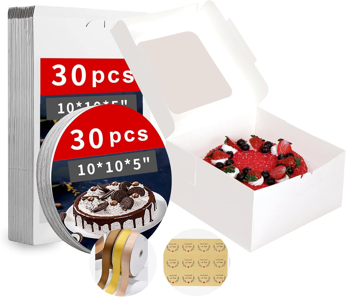 Zzrywuty White Cake Box with Clear Window for Bakery Gifts