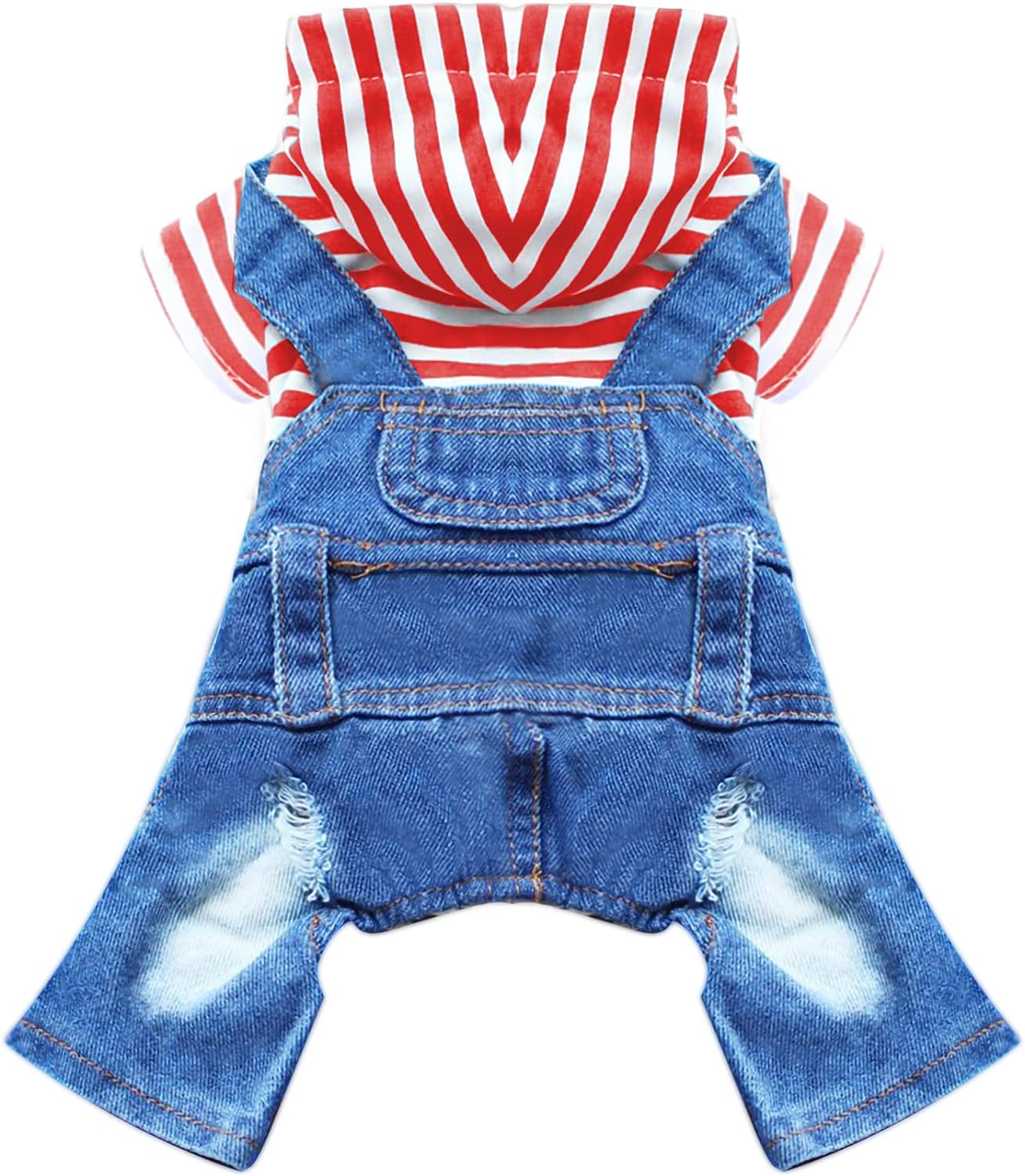 Stripe Denim Jumpsuit for Small Pets (Red,L)