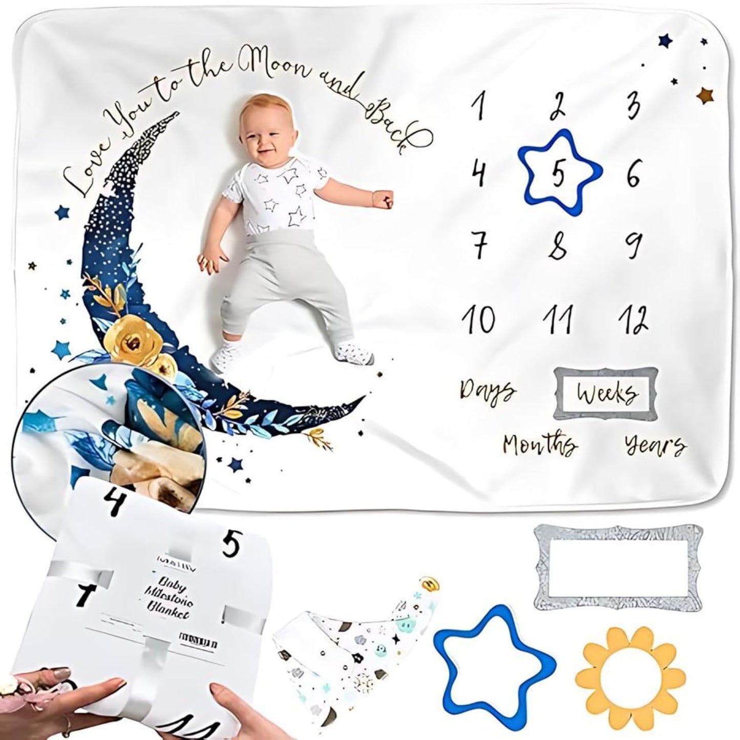 Ultra Soft Baby Milestone Blanket for First Year Growth - Gold Moon Design