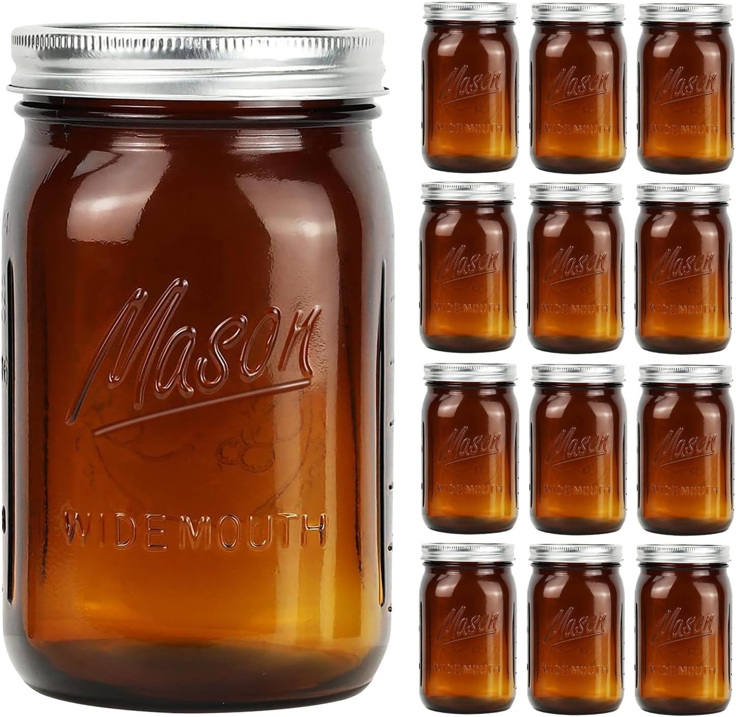 Amber Wide Mouth Mason Jars 32 oz for Food Storage & Crafts