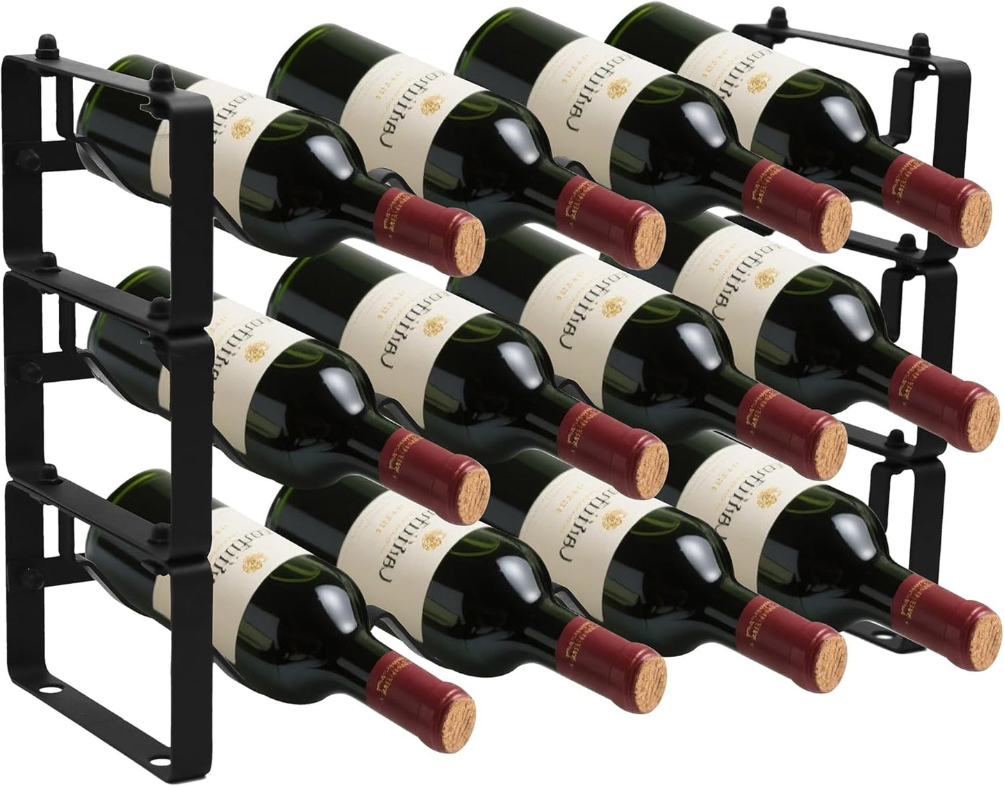 Black Wine Rack for 12 Bottles - Stackable & Expandable Design