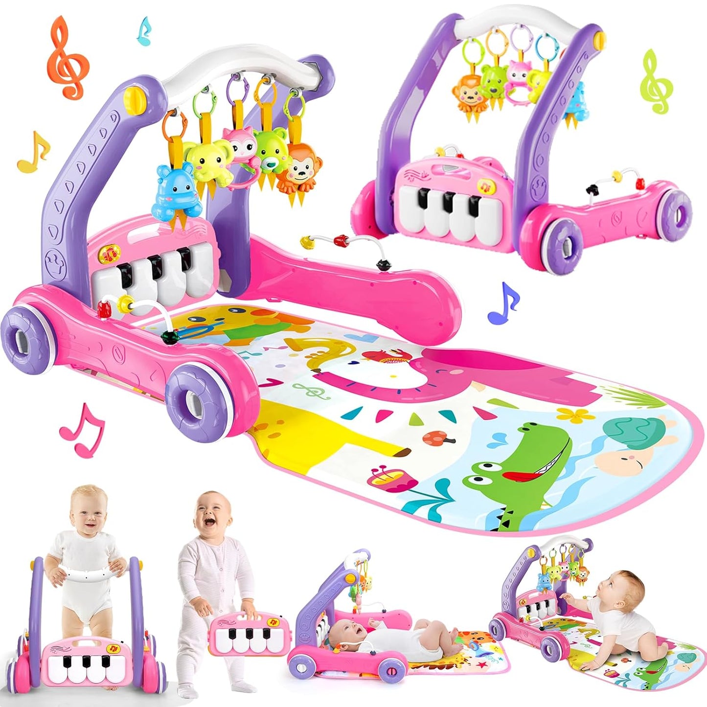 4-in-1 Baby Gym Play Mat with Learning Walker for Infants