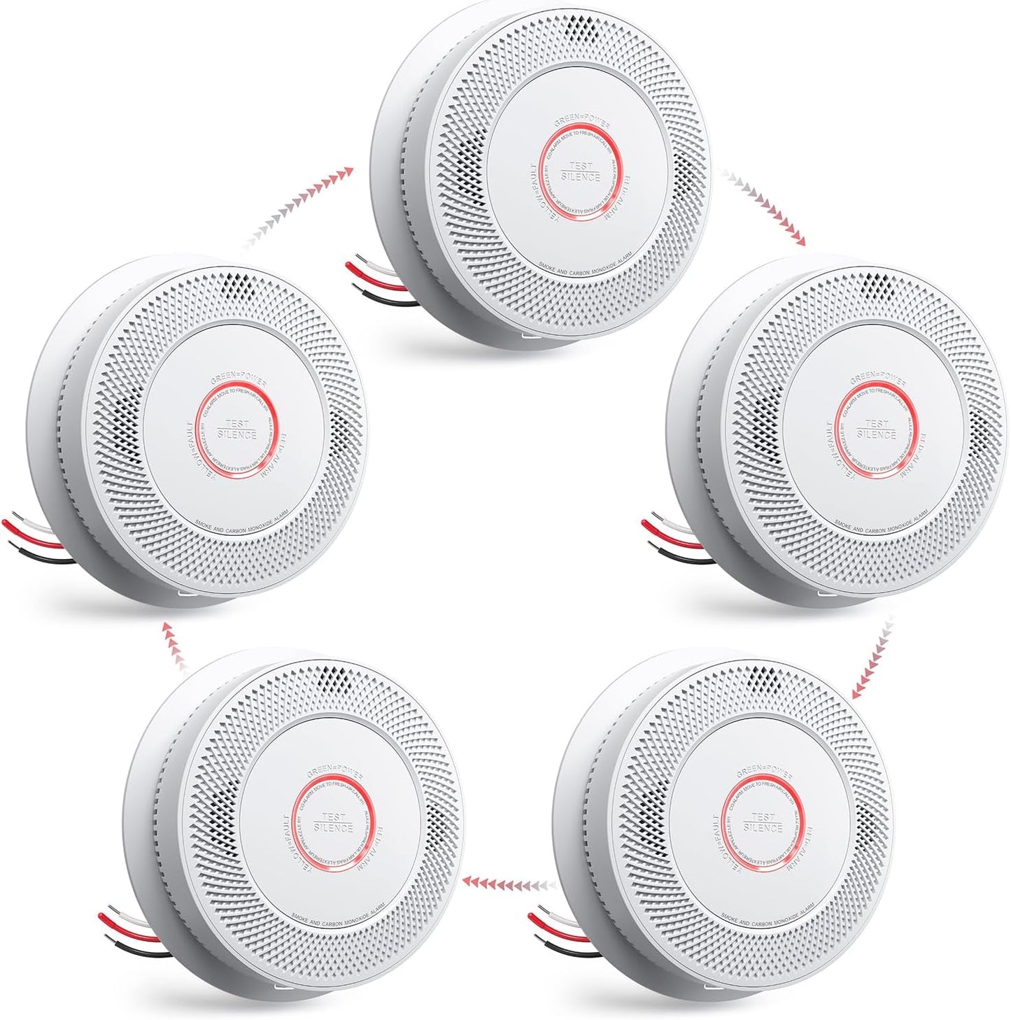 5 Packs Hardwired Smoke and Carbon Monoxide Detector Combo