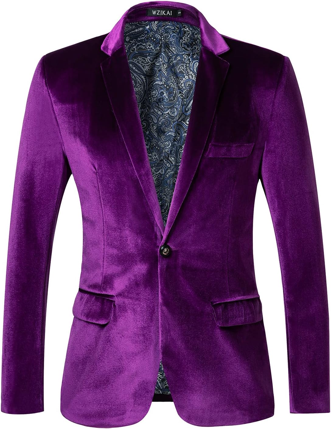 WZIKAI Mens Velvet Blazer One Button Slim Fit Fashion Jacket