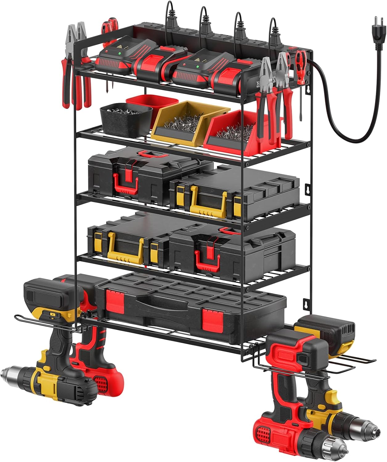 Power Tool Battery Organizer with Charging Station for Garage