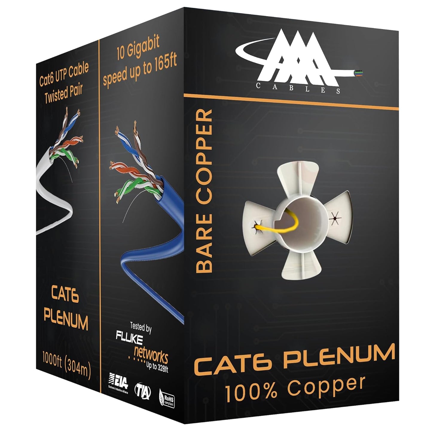 Cat6 Plenum Cable 1000Ft Bare Copper for Fast Data Transfers