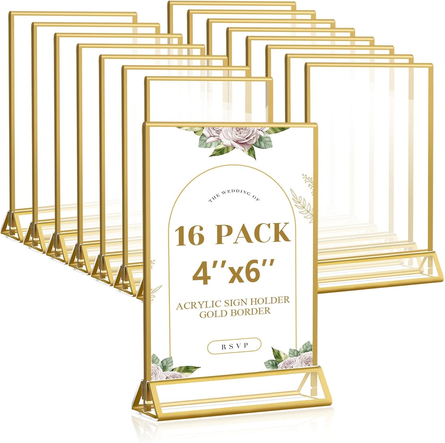 Acrylic Sign Holder Set with Gold Frame for Table Displays