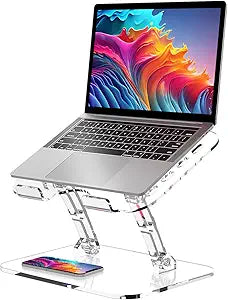 2023 Upgraded Acrylic Laptop Stand for Desk - Adjustable Height