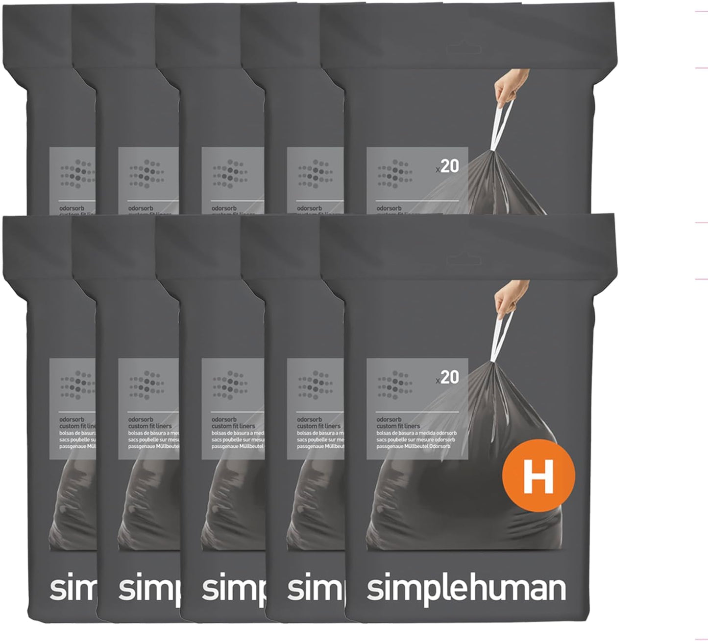 simplehuman Code H 200 Count Odorsorb Custom Fit Trash Bags