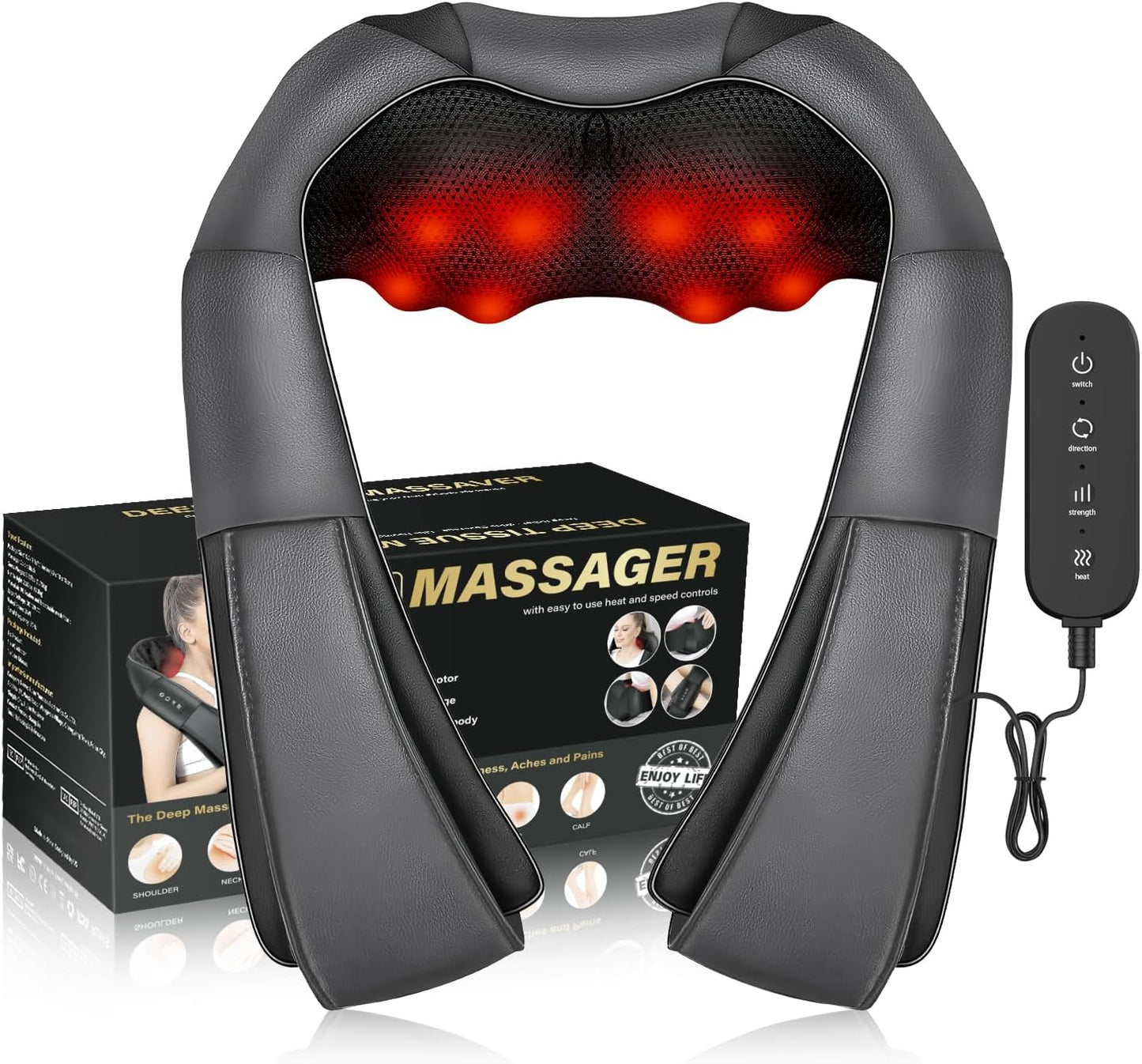 Electric Neck Massager for Pain Relief with Heat and Shiatsu