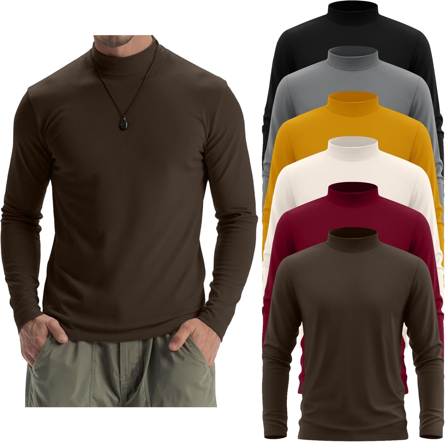 6 Pack Mens Mock Turtleneck Long Sleeve Shirts for All Seasons
