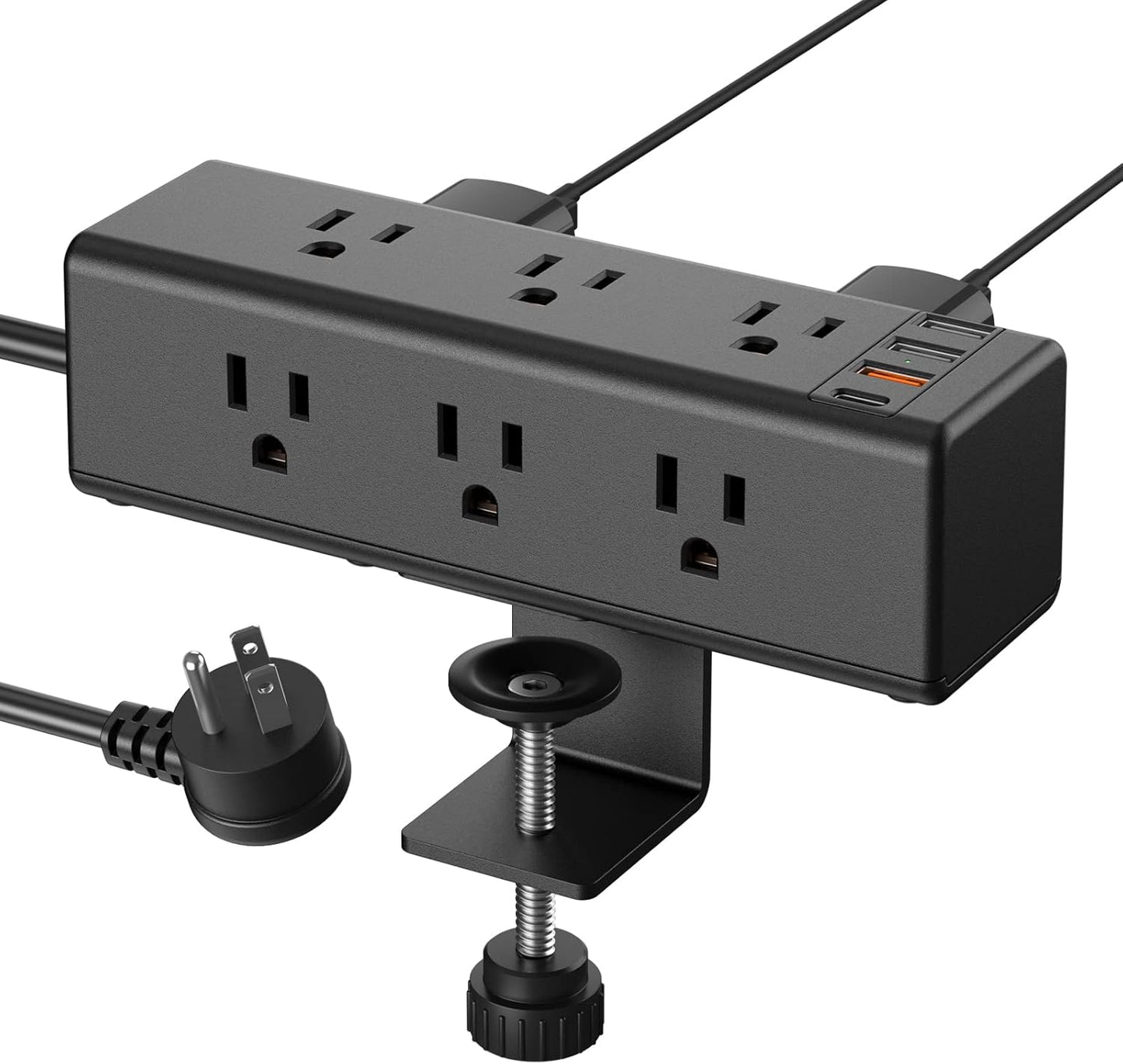 Desk Clamp Power Strip: 9 Outlets, USB Ports