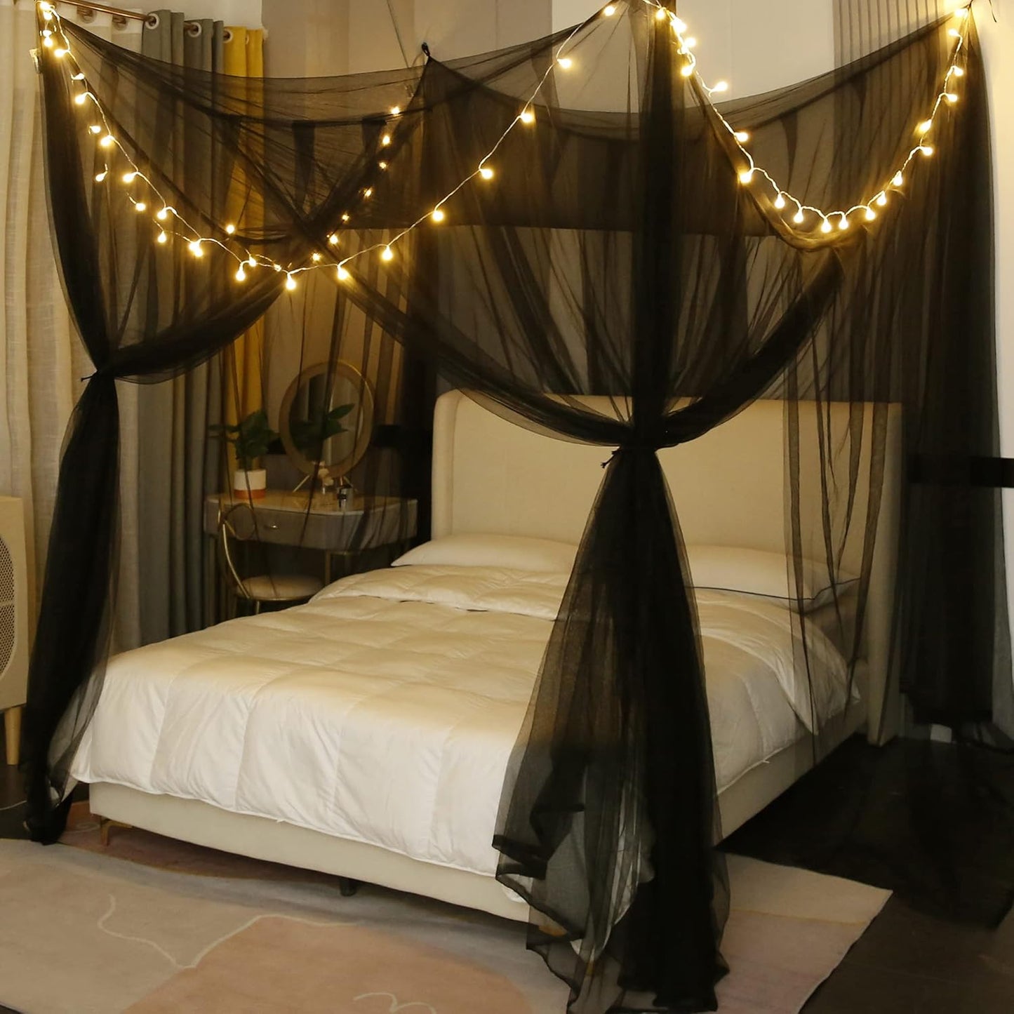 Mengersi Canopy Bed Curtains with Lights for Elegant Decor