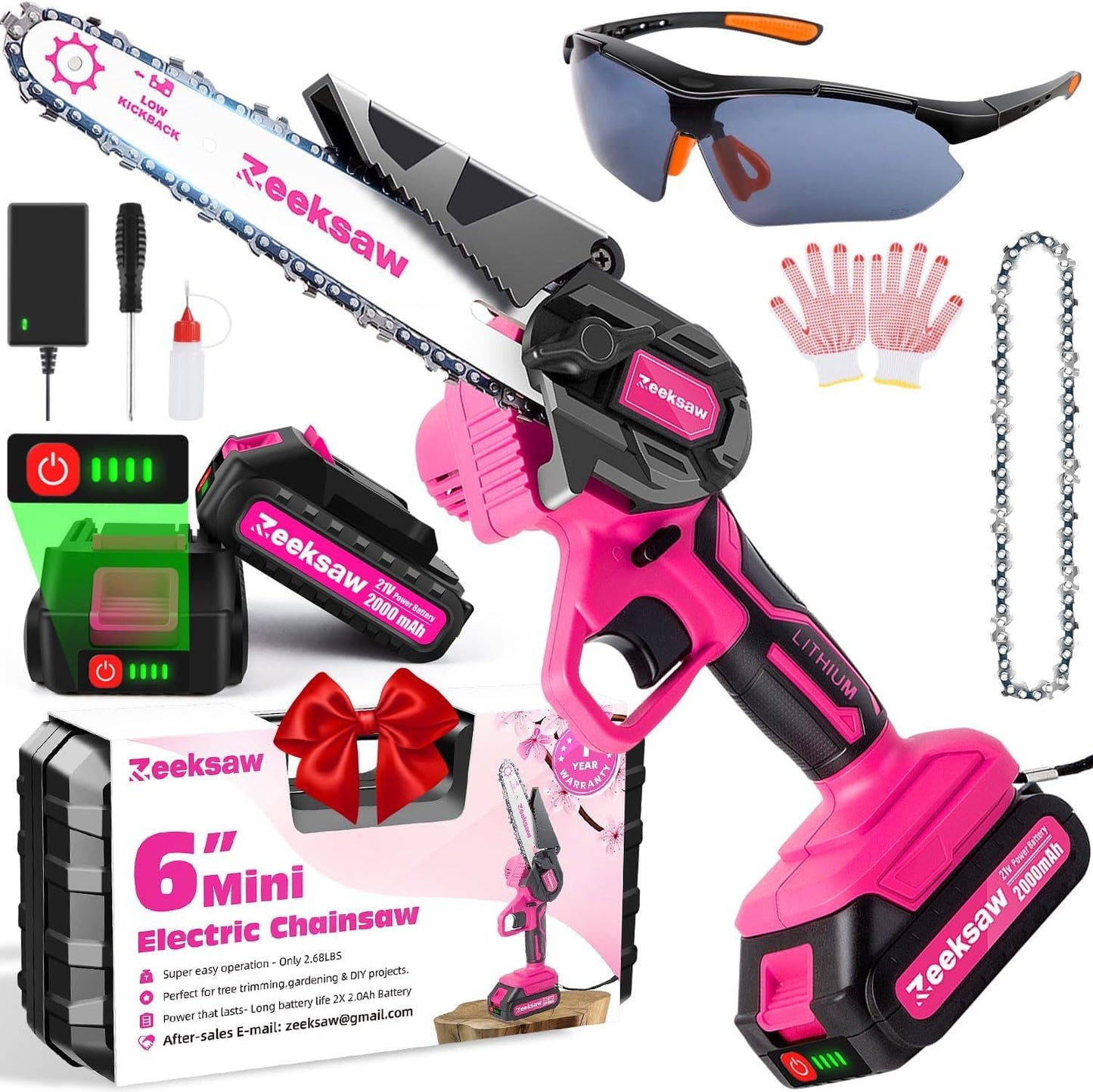 Pink Mini Chainsaw Cordless 6 inch for Women - Perfect Gift