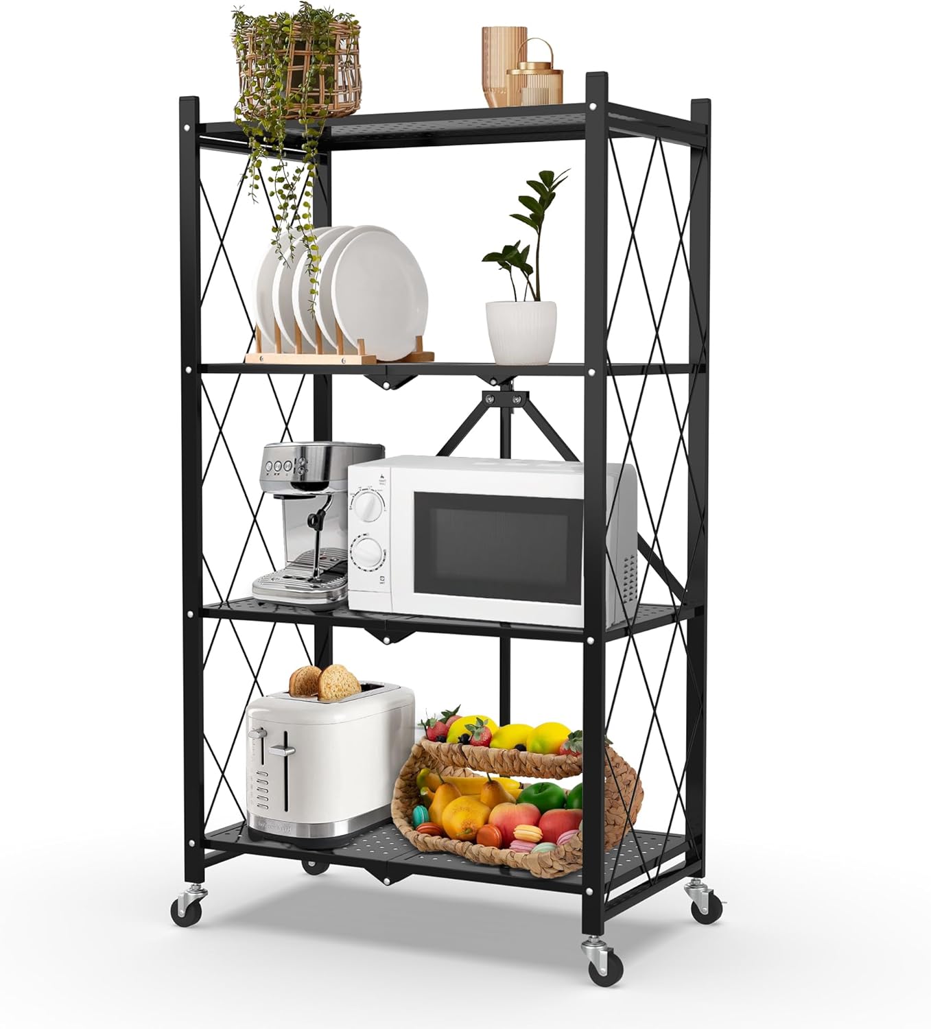 4-Tier Folding Bakers Rack w/ Wheels - SohoTeco