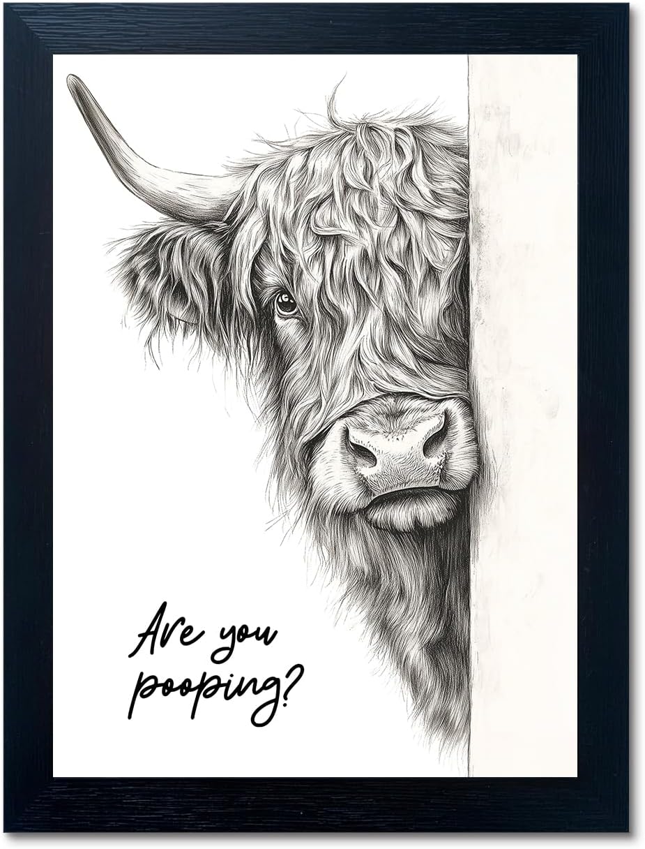 Funny Highland Cow Bathroom Wall Art for Rustic Farmhouse Decor