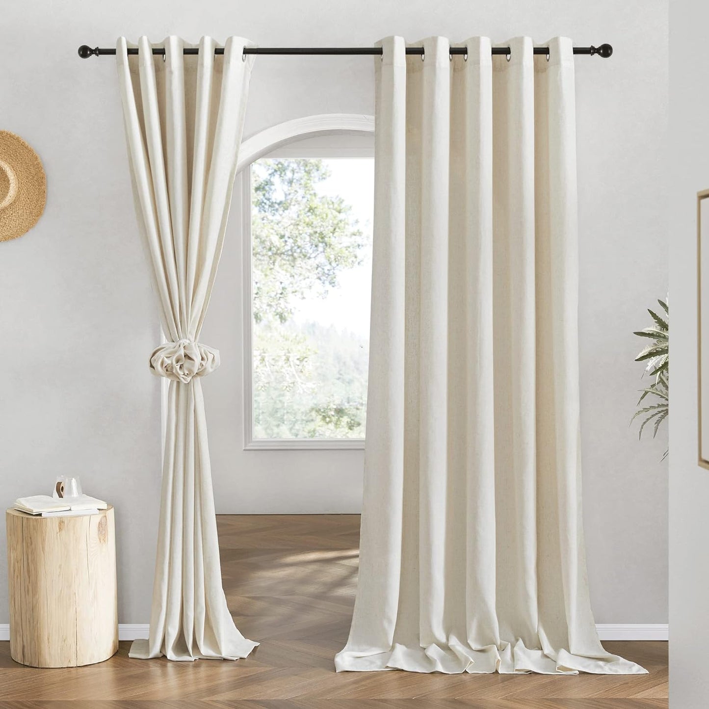 NICETOWN Flax Natural Linen Curtains for Doorway, 78 in Panels